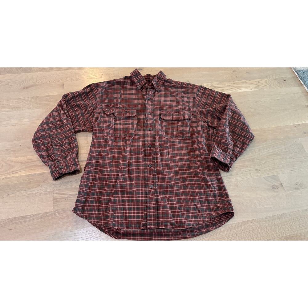 Woolrich men's long sleeve button down persimmon plaid brown red size large